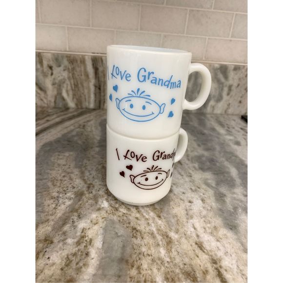 Milk Glass Grandma Grandpa Vintage Coffee Cups #grandma #grandpa #RARE FIND - Picture 8 of 8